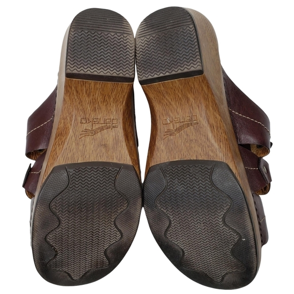 Dansko | Serena Brown Leather Etched Floral Slip On Wedge Sandals Women's 8.5 - Picture 11 of 13